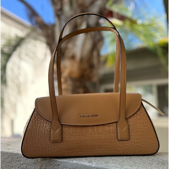 NWT MICHAEL MICHAEL KORS KATYA MEDIUM SHOULDER BAG CROC-EMBOSSED IN DEER‎